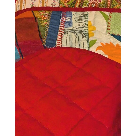 Crazy Quilt Placemats Handmade Patchwork Maximalism Retro Set Of 4 Vtg 70s Red - Picture 10 of 16